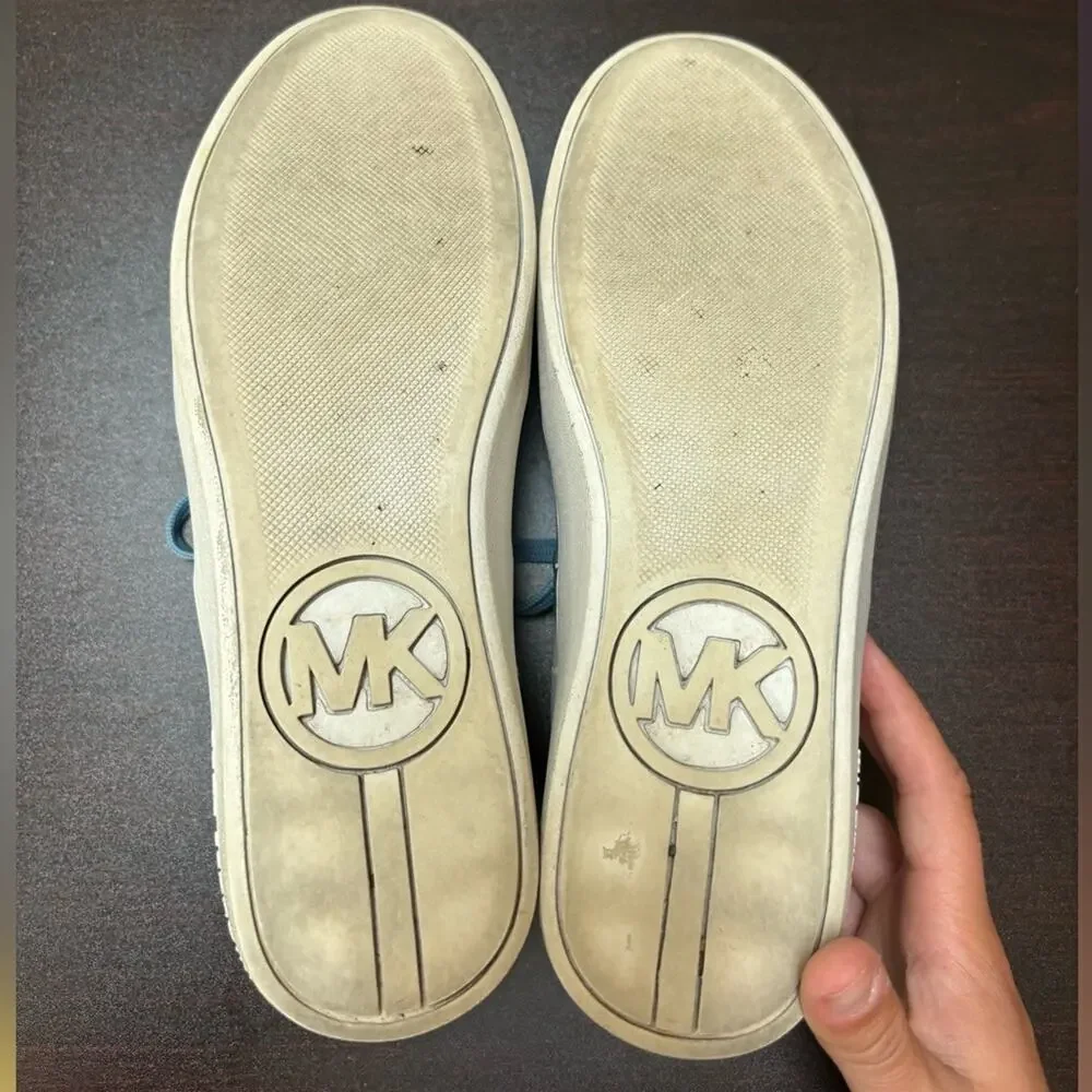 Michael Kors Poppy Logo Stripe Lace‎ Up Sneakers Women’s 8.5 White Blue